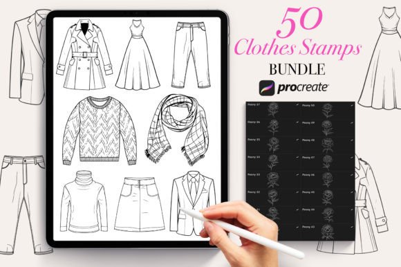 50 Clothes Procreate Stamps Brushes for Design