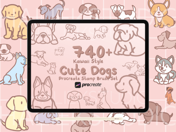 740 Procreate Kawaii Dog Stamp Brushes