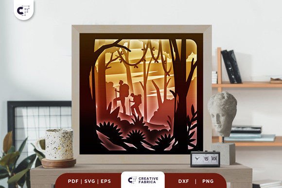 Adventure Dad with Kids 3D Light Box SVG