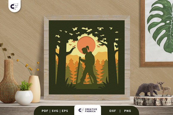 Girl Forest Walking 3D Shadow Box SVG