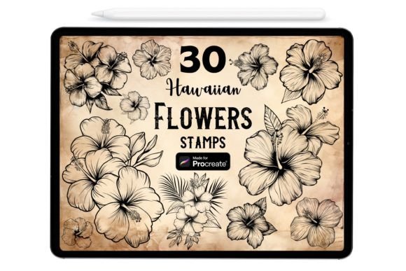 Unlock Tropical Creativity with 30 Hawaiian Flowers Procreate Brushes